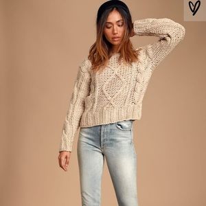 Lulu’s Jaylene Beige Cable Knit Sweater NWT